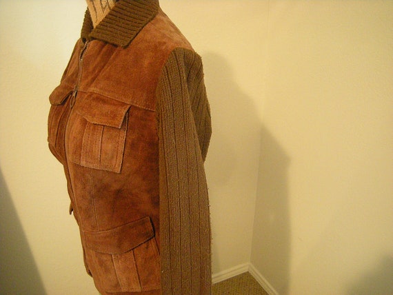 vtge men jacket-leather-acrylic-lined-knit sleeve… - image 5