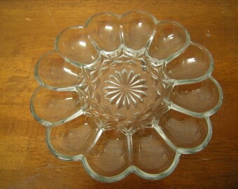 vtge egg plate-egg dish-deviled eggs plate-kitchen and dining-serving piece-glass plate-