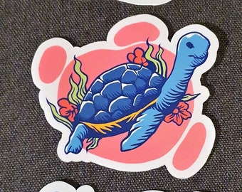 Turtle with Flowers 3-piece Sticker Set