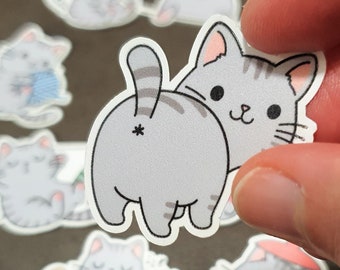Lustige graue Katze, 15-teiliges Sticker Pack, süße graue Kätzchen, Tier Sticker Pack