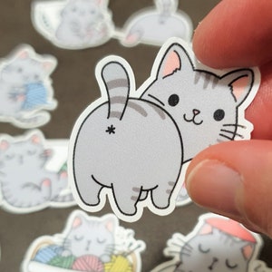 Funny Grey Cat, 15-piece sticker pack, Cute Grey Kittens, Animal Sticker Pack