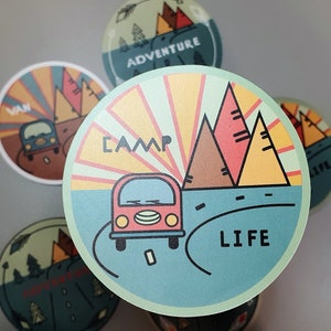 Camping, Adventure, Van Life Sticker Set, Die-Cut 5-pieces