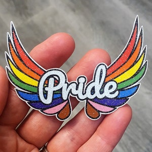 Pride Rainbow Wings Stickers, Two Gay Stickers, Glitter Stickers, Holographic Stickers, LGBTQIA+