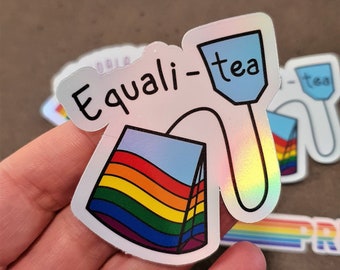 Equality Gay Pride Sticker Set, Holographic Glitter Stickers for LGBTQIA+, 4-piece Sticker Pack