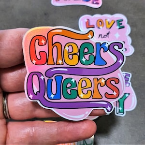 Queer Sticker Set, Pink Holographic Stickers with Sparkly Sticker option, 6-piece Sticker Pack