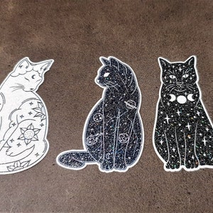 Three Glitter Cat Celestial Stickers, set of three magical, star cats