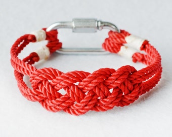 Stylish rope bracelet, beautiful rope knot bracelet, easy fit wristlet, nautical red rope bracelet with shackle