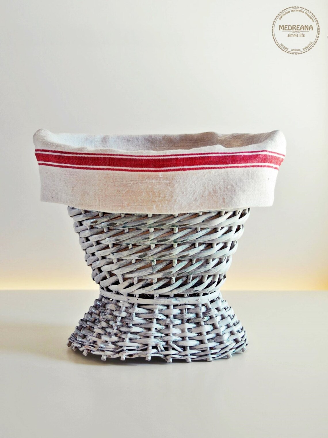 Upcycled vintage minty white wicker basket with fabric lining Etsy