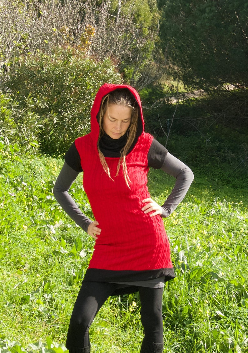 Cuddly cosy cowl neck dress hooded dress pullover dress winter dress mini dress knitted dress short sleeves SIZE M