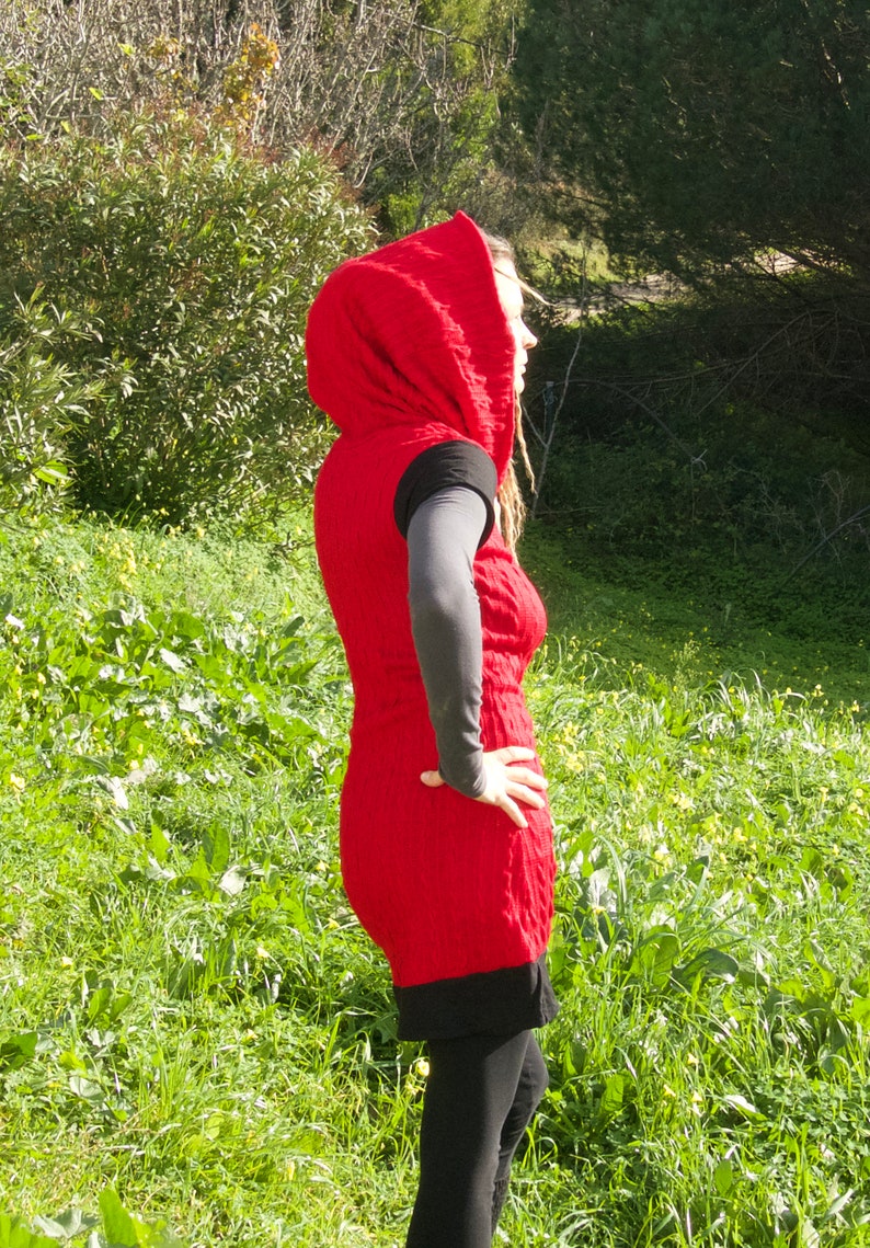 Cuddly cosy cowl neck dress hooded dress pullover dress winter dress mini dress knitted dress short sleeves SIZE M
