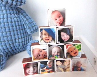 Handmade Personalized Baby Photo Wood Blocks, Mother's day great gift for pregnant mom-to-be or nursery decor, Set of 10