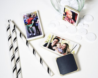 Set of 4, Magnet Photo Personalized Mini in Poplar Wood of your baby, family great gift for grandparents, mother's day gift, gift for mom