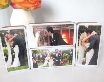 Custom Handmade Wedding Photo Wood Blocks perfect for home, personal wedding or engagement gift, Set of 3