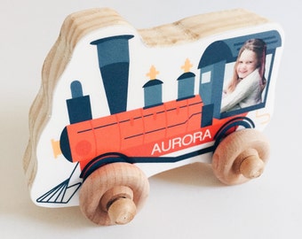 Custom Photo Wood Car, Personalized Birthday Boy Girl Gift, Wooden Push Toy, Kid's Toddler Preschool Vehicle, Christmas, Train