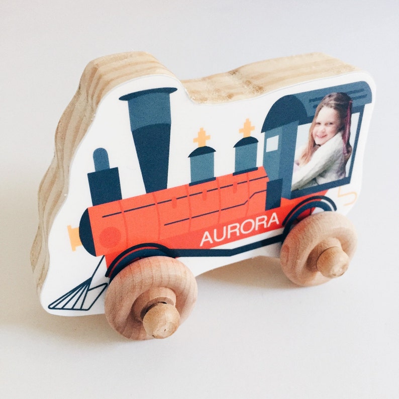 Custom Photo Wood Car, Personalized Birthday Boy Girl Gift, Wooden Push Toy, Kid's Toddler Preschool Vehicle, Christmas, Train image 1