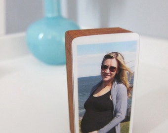 Custom Handmade Pregnancy or Baby Photo Wooden Blocks perfect for baby showers, newborn gifts, nursery and kids' rooms