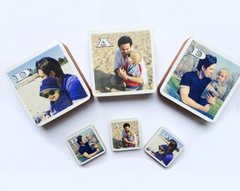 Father's Day Personalized DAD Photo Wood Blocks and Magnets Package, Photo Letter Blocks, Gift for dad, Set of 3, Mother's day