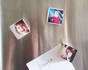 Set of 3, Personalized Photo Magnets in Pine Wood Christmas gift Mother's day, kids, pets, party favor, great unique gift for grandparents