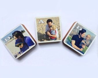 Father's Day Personalized DAD Photo Wood Blocks, Photo Letter Blocks, Gift for dad, Set of 3, Mother's day