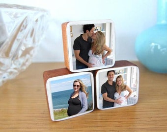 Mother's Day Gift, Custom Handmade Baby or Pregnancy Photo Wooden Blocks, newborn gifts, nursery and kids' rooms, Set of 3
