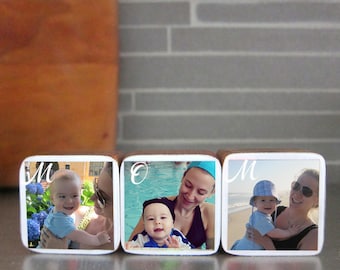Christmas MOM, Personalized Photo Wood Blocks, Photo Letter Blocks, Gift for mom, Set of 3, Valentine's Day gift