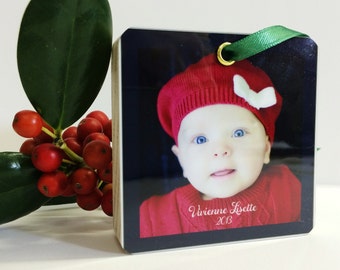 Ornament Personalized Photo Wood Modern Tree Christmas Perfect gift grandparents baby's first christ