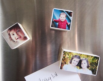 Personalized Photo Magnets in Pine Wood of your baby, family, mother's day gift great unique gift for grandparents, Set of 3 Variety Sizes