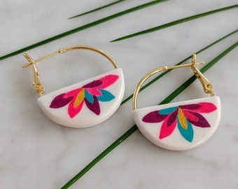 The Courtney - Paradise | Handpainted Polymer Clay Earrings | Gold Hoops | Boho Statement Earrings