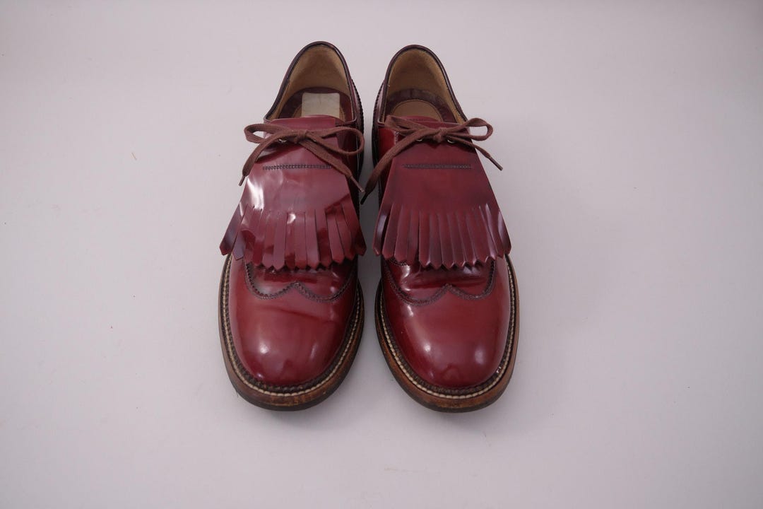 Salvatore Ferragamo Wingtip Oxford Shoes Burgundy Leather Brogue Mens 10 D Italy Salvatore Ferragamo Oxford-Style Dress Shoes in Burgundy main image 4