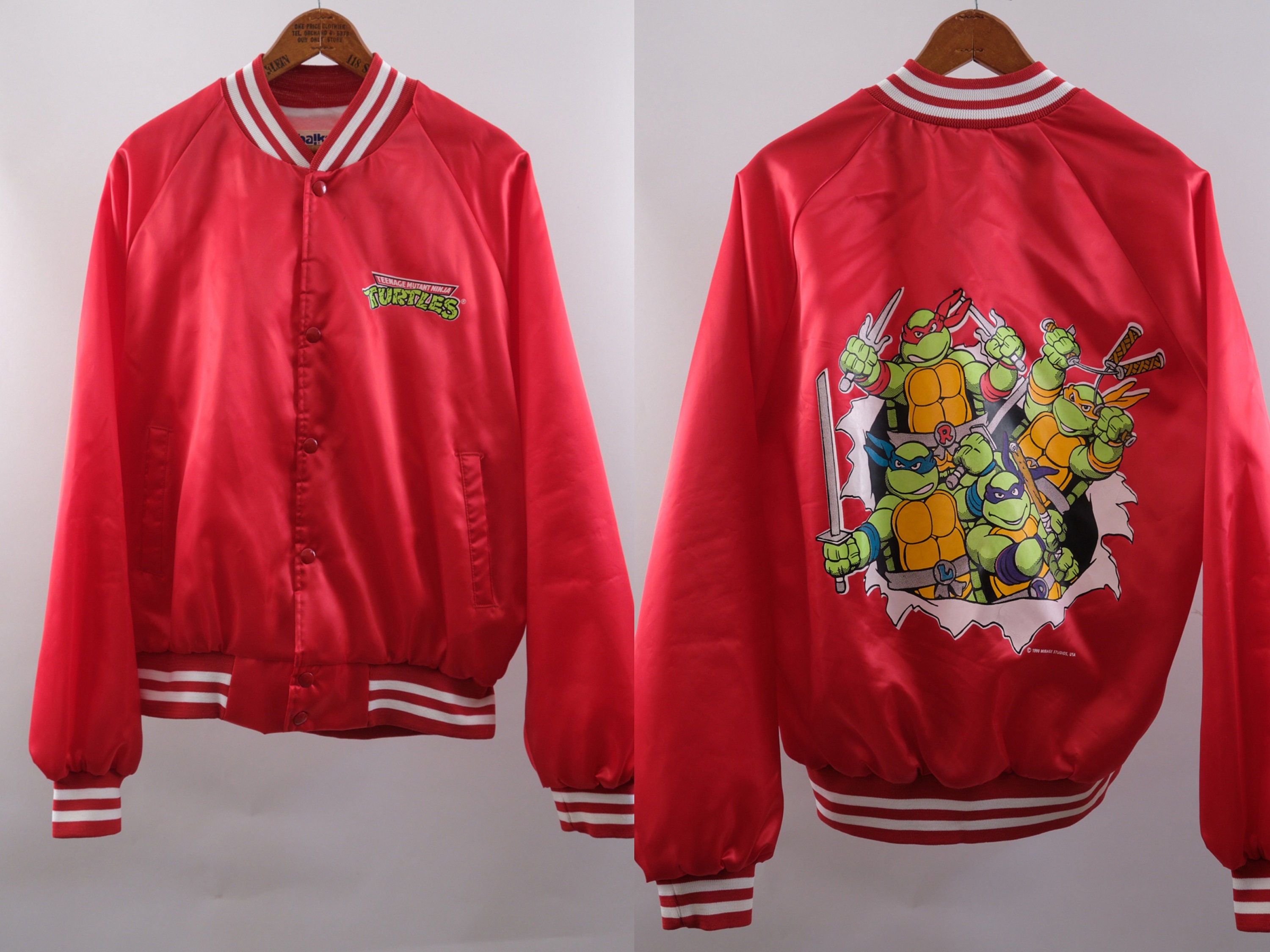 Vintage 90s Teenage Mutant Ninja Turtles Chalk Line Satin Jacket 