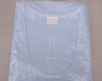 80s Perry Ellis Tank Top Large Blue Combed Cotton New In Package