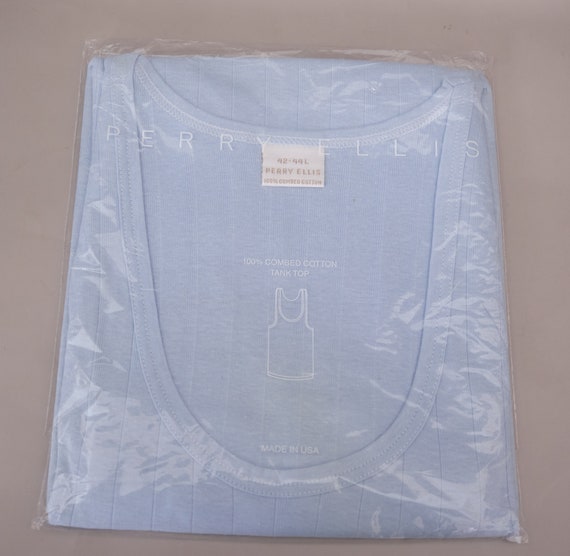 Perry Ellis, 80s Perry Ellis Tank Top Large Blue Combed Cotton New In Package
