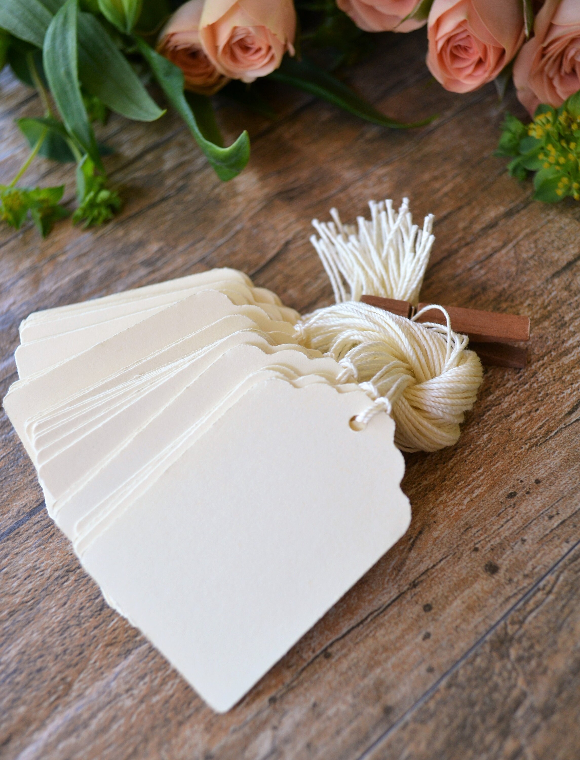 cream bulk scalloped hang tags with string cream bulk price Etsy