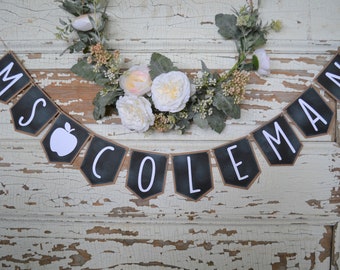 teacher classroom banner, custom teacher name banner, chalkboard shabby chic classroom sign, farmhouse chalkboard classroom banner