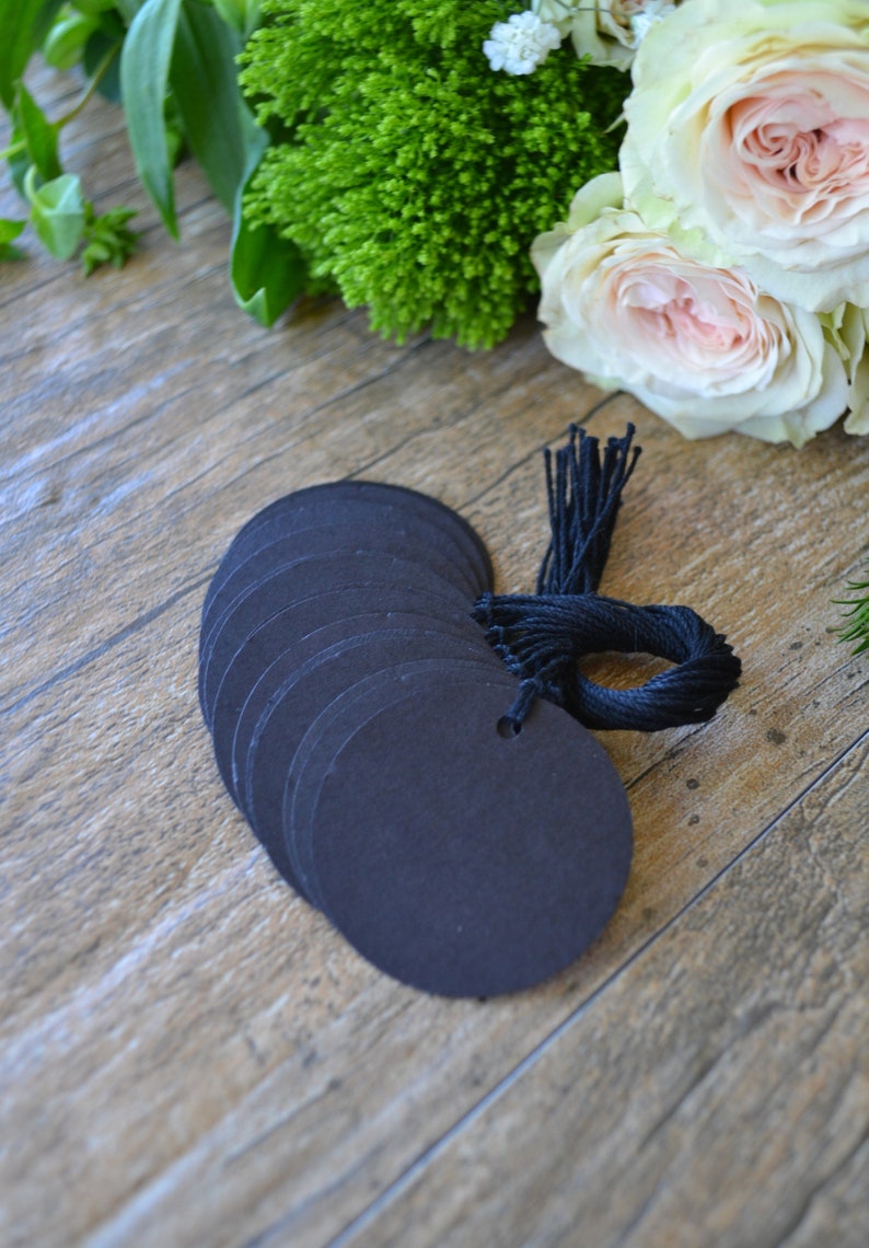 Black Circle Tags With String Black Circle Price Tags Circle Etsy
