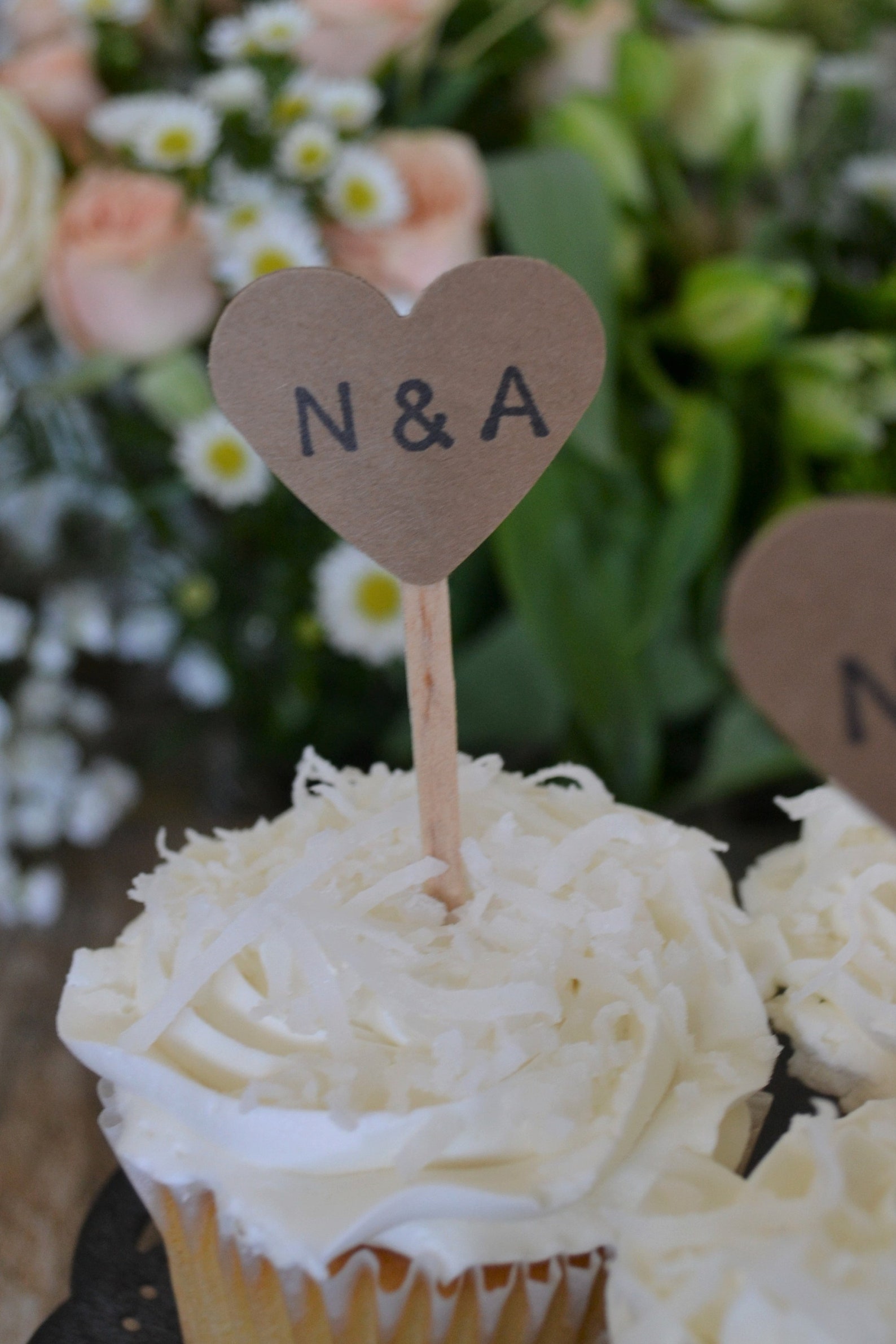 Kraft Heart Wedding Cupcake Toppers Kraft Custom Initial Etsy