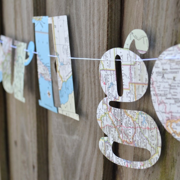 atlas garland, Oh the places you'll go garland, going-away party decor garland, nursery decor garland, graduation vintage map garland