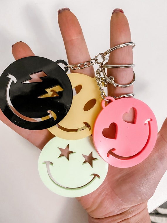 Smiley Face Keychain Acrylic Keychain Retro Keychain Smiley Etsy