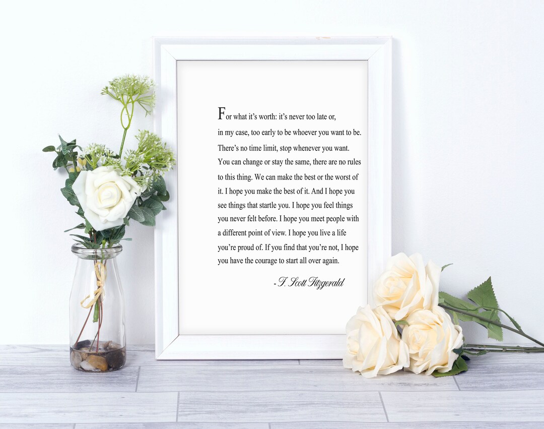 For What It's Worth F Scott Fitzgerald Quote INSTANT Etsy