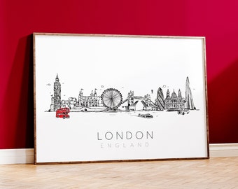 London Skyline, London Cityscape Art Print, London, Office Art, Travel Poster, City Wall Art, City Art, London Art, London illustration