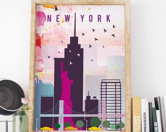 Vintage New York City Travel Poster - Printable Wall Art, Retro 1950s ...
