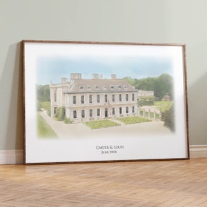 Stapleford Park Wedding Venue Portrait, personalised art print & wedding or anniversary gift