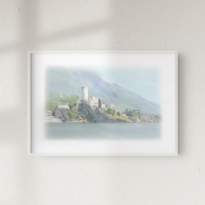 Malcesine castle, venue portrait  Wedding Venue Portrait, personalised art print & wedding or anniversary gift
