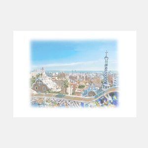 Barcelona, Park Guell, Wedding Venue Portrait, personalised wedding & anniversary gift