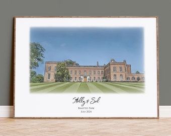 Braxted Park Hochzeit Venue Portrait, personalisiertes Hochzeitsgeschenk & Andenken zum Jahrestag