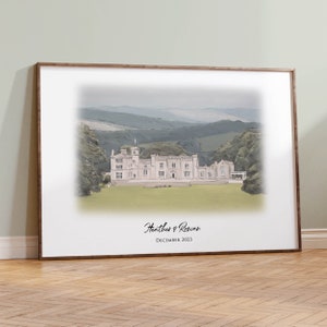 Leighton Hall Estate Wedding Venue Portrait, Personalised Wedding / Anniversary Gift