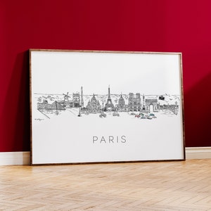 Paris Skyline, Paris France Cityscape Art Print,  Paris France, Office Art, Travel Poster, City Wall Art, City Art, Paris Art, Illustration