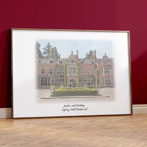 Tylney Hall Wedding Venue Portrait, Personalised Wedding Gift