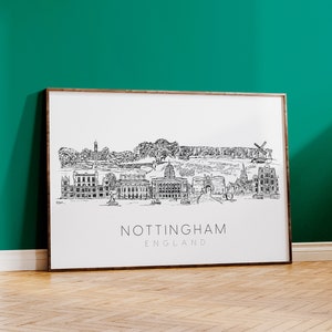Nottingham Skyline Print, Nottingham Print, Nottingham Art, Nottingham Wedding Gift, Notts Cityscape, City Art, Office Art, Nottingham Gift