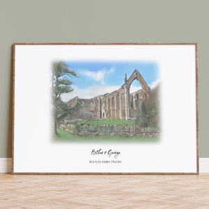 Retrato de la sede de la boda del priorato de la abadía de Bolton: impresión giclée de bellas artes, regalo de boda personalizado